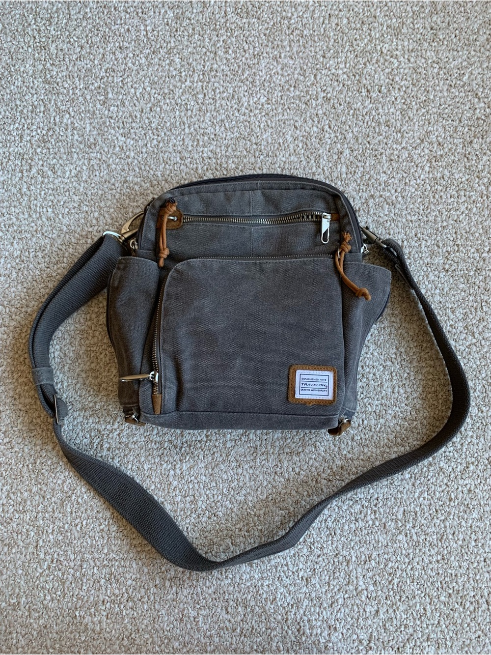Travelon Canvas Crossbody Anti-Theft Messenger Bag in Dark Gray